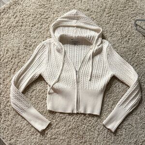 Women's Cream Hooded Cable Knit Sweater